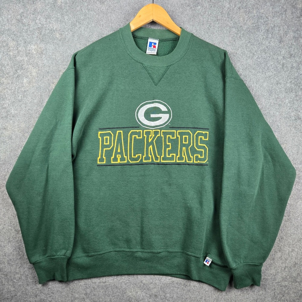 Vintage Russell Athletic Green Bay Packers Mens L Green Sweatshirt Football 90s